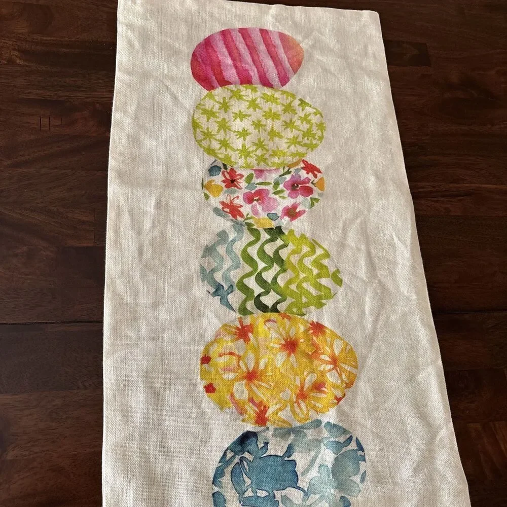 The Farmhouse Rachel Ashwell Easter‎ Eggs Table Runner Spring Linen 14”x48” MCM